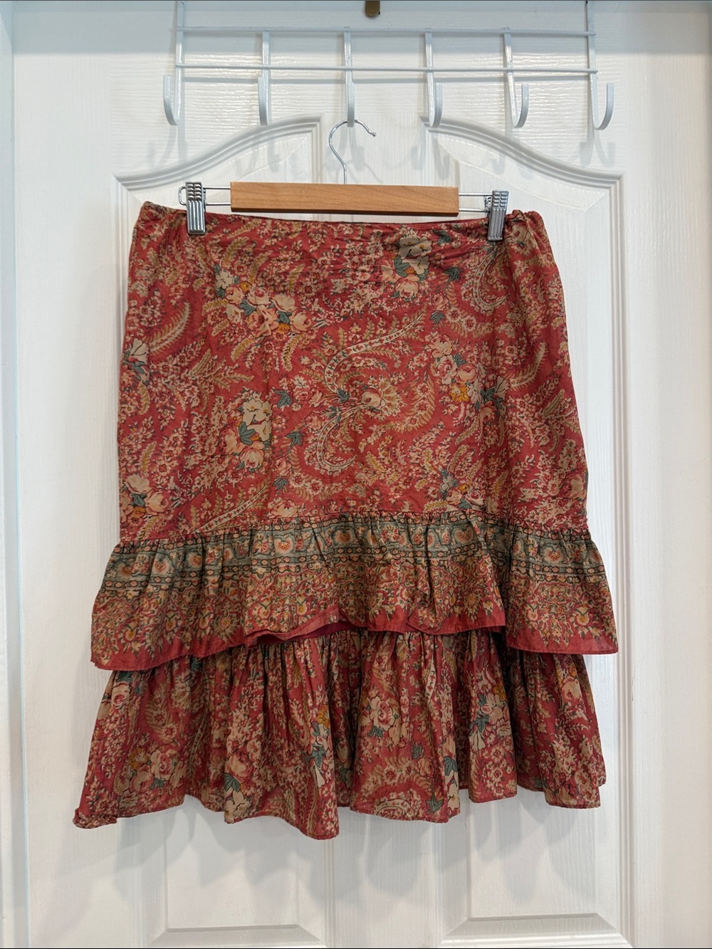 Chaps y2k vintage ruffle paisley knee length skirt